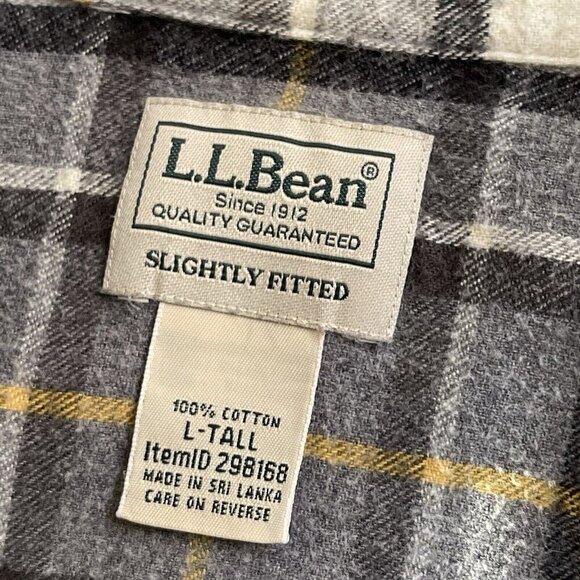 LL Bean Shirt Mens Large Tall Gray Plaid Flannel Button Up Long Sleeve Casual - Picture 4 of 9